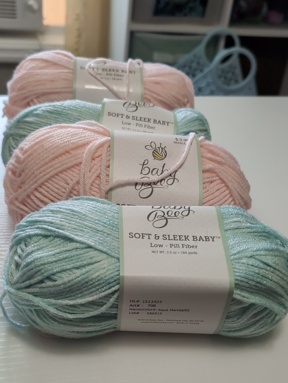 Soft & Sleek Baby Yarn - Pink A Boo & Aqua Marled- Lot Of 4- New